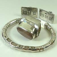 Michael Bolton 1970s silver bangle ring and cufflinks